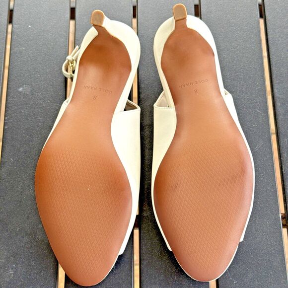 NWOB Cole Haan Maya White Ivory Leather Slingback Pumps 3” Heel Women’s Size 8B - Picture 7 of 9